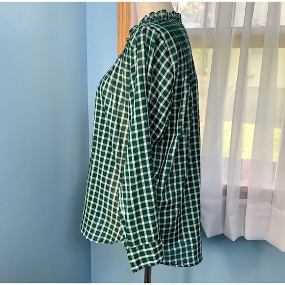 J. Crew Green Gingham Windowpane Popover Pintuck Top Size 6 - Picture 4 of 7